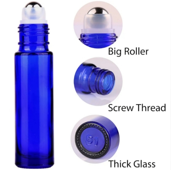 Set of 4 Cobalt Blue Glass Roller Bottles DIY Scents Oils Serums Retro Roll On - Picture 4 of 9